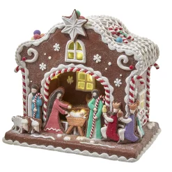 Clearance The Jolly Christmas Shop 12.5" Battery Operated LED Light Up Nativity Gingerbread House Christmas Figure N1036