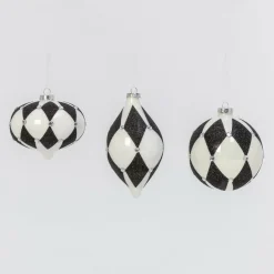 Hot The Jolly Christmas Shop 4.5" Black And White Harlequin Design Glass Christmas Ornament 2544420