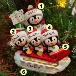 Hot The Jolly Christmas Shop 4.25" Family Of 4 Penguins On Sled Personalized Christmas Ornament OR1915-4