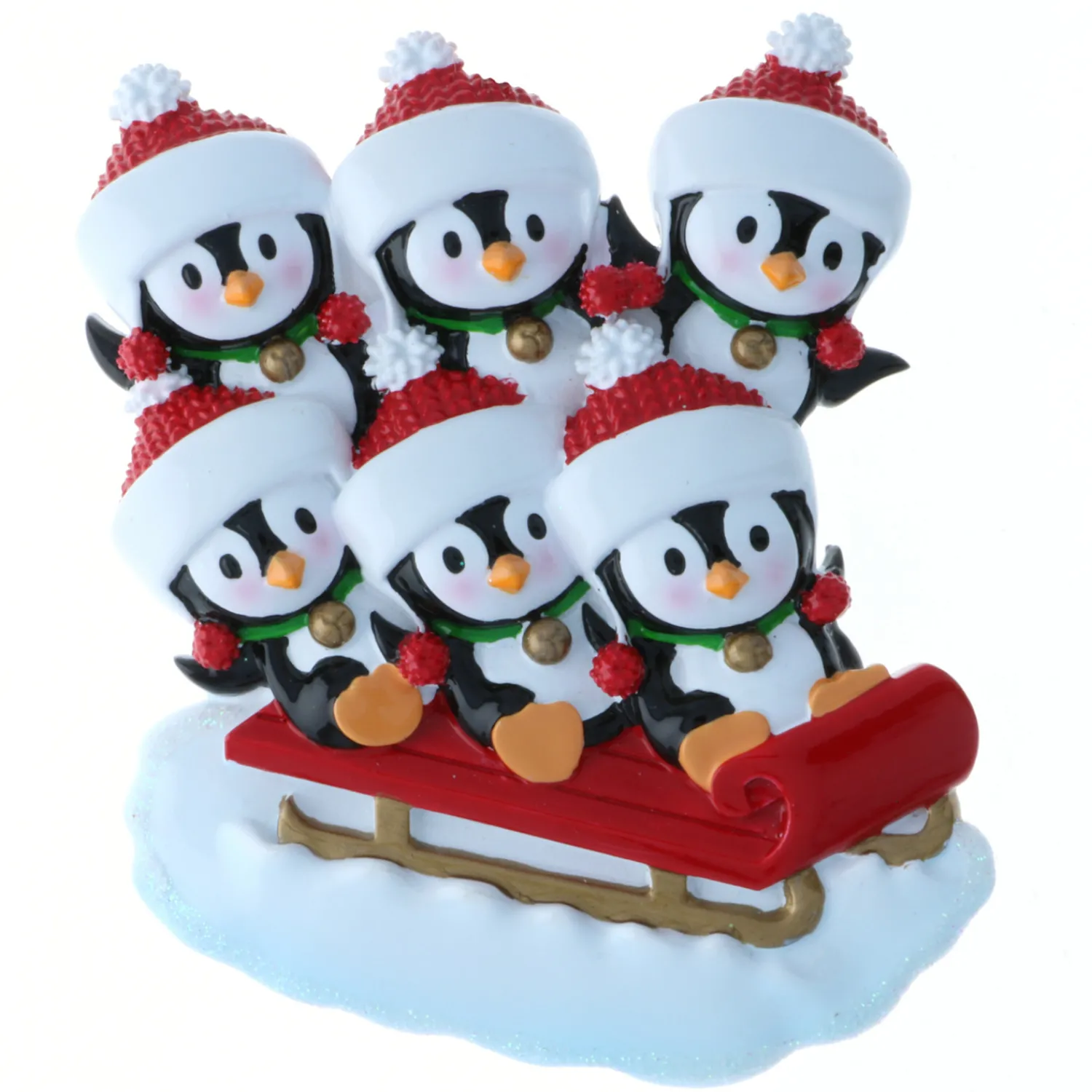 New The Jolly Christmas Shop 4.5" Family Of 6 Penguins On Sled Personalized Christmas Ornament OR1915-6