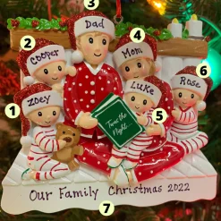 The Jolly Christmas Shop 4.75" Family Of 6 Reading In Bed Personalized Christmas Ornament OR2025-6