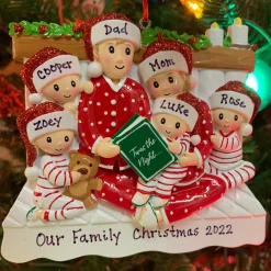 The Jolly Christmas Shop 4.75" Family Of 6 Reading In Bed Personalized Christmas Ornament OR2025-6