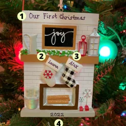 Online The Jolly Christmas Shop 5" Fireplace Mantle Couple Stockings Personalized Christmas Ornament OR2030-2