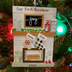 Online The Jolly Christmas Shop 5" Fireplace Mantle Couple Stockings Personalized Christmas Ornament OR2030-2