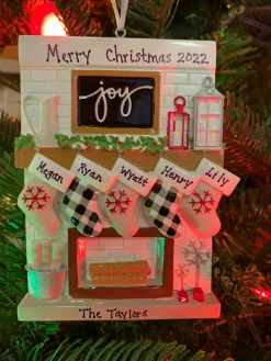Sale The Jolly Christmas Shop 5" Fireplace Mantle Stocking Family Of 5 Personalized Christmas Ornament OR2030-5