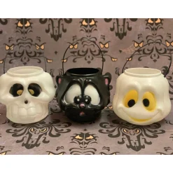 New The Jolly Christmas Shop 6" Ghost, Skull, Or Black Cat Halloween Blow Mold Candy Pails