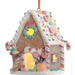New The Jolly Christmas Shop 3.75" LED Lighted Claydough Candy Gingerbread House Christmas Ornament D4043