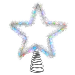 The Jolly Christmas Shop 12.2" LED Lighted Silver Tinsel Star Christmas Tree Topper AD1022RGB