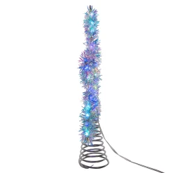 The Jolly Christmas Shop 12.2" LED Lighted Silver Tinsel Star Christmas Tree Topper AD1022RGB