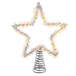 Best The Jolly Christmas Shop 12.2" LED Lighted Warm White Silver Tinsel Star Christmas Tree Topper AD1022WW