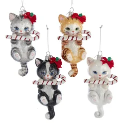 Online The Jolly Christmas Shop 5" Noble Gems Cat With Candy Cane Glass Christmas Ornament NB1668