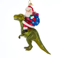 The Jolly Christmas Shop 5.25" Noble Gems Santa On Dinosaur Glass Christmas Ornament NBX0064