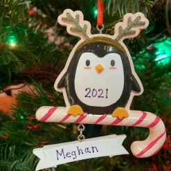 New The Jolly Christmas Shop 4.25" Penguin Pretender Wearing Antlers Personalized Christmas Ornament OR2185