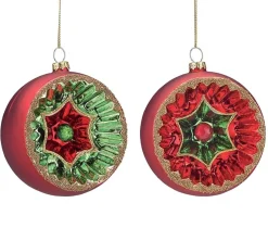 The Jolly Christmas Shop 4" Red And Green Reflector Glass Ball Christmas Ornaments 9741891