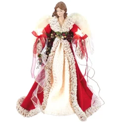 Discount The Jolly Christmas Shop 16" Red And Ivory Angel Christmas Tree Topper UL2218