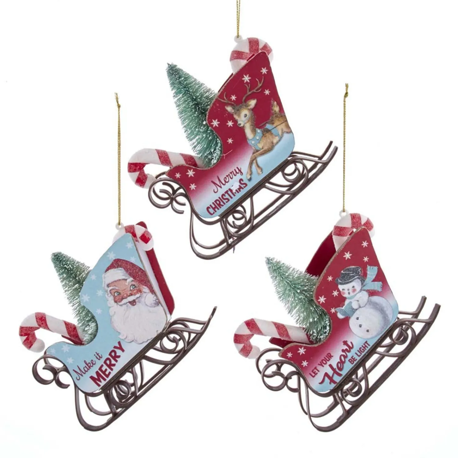 Clearance The Jolly Christmas Shop 4.75" Retro Mini Sleigh With Tree Vintage Christmas Ornament T2807