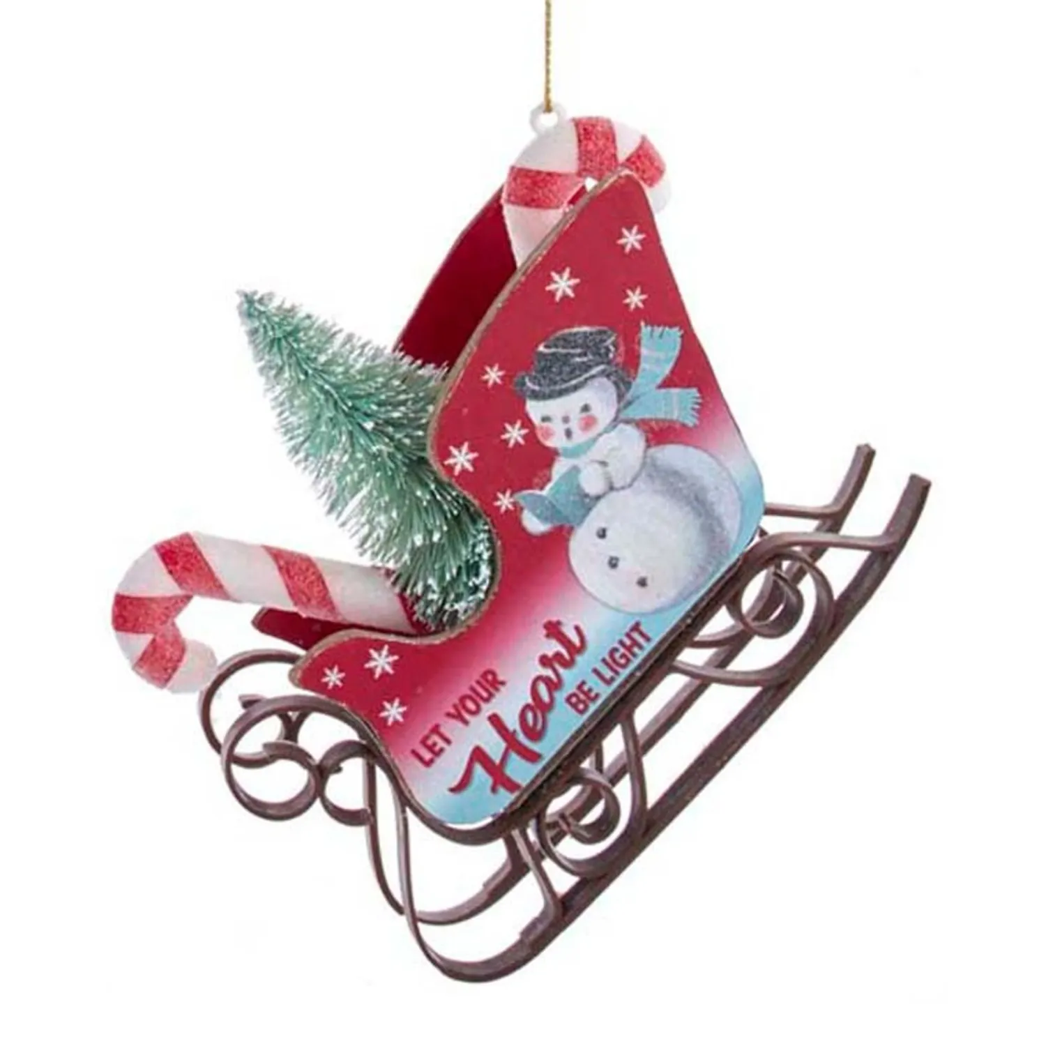 Clearance The Jolly Christmas Shop 4.75" Retro Mini Sleigh With Tree Vintage Christmas Ornament T2807
