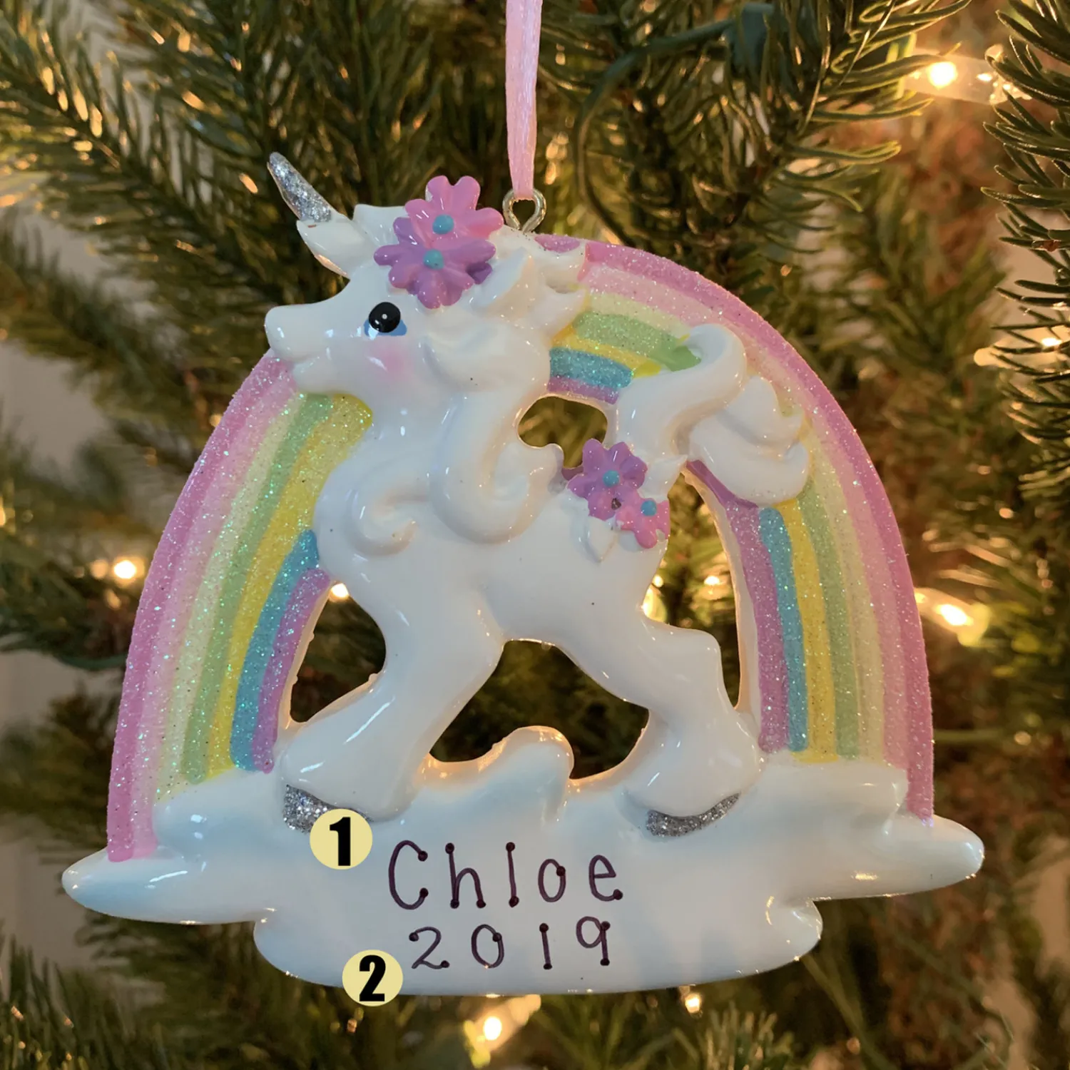 Online The Jolly Christmas Shop 4.5" Unicorn And Rainbow Personalized Christmas Ornament W8457
