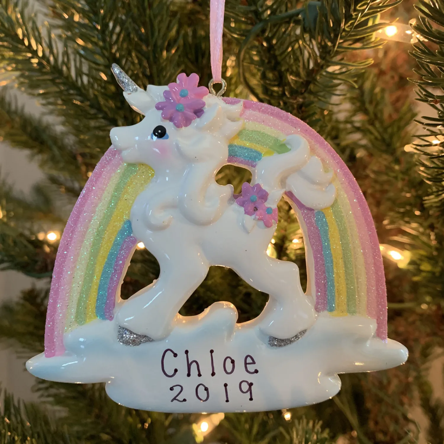 Online The Jolly Christmas Shop 4.5" Unicorn And Rainbow Personalized Christmas Ornament W8457