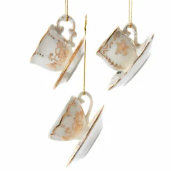 Hot The Jolly Christmas Shop 3" White And Gold Teacup Porcelain Christmas Ornament J7487