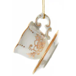 Hot The Jolly Christmas Shop 3" White And Gold Teacup Porcelain Christmas Ornament J7487