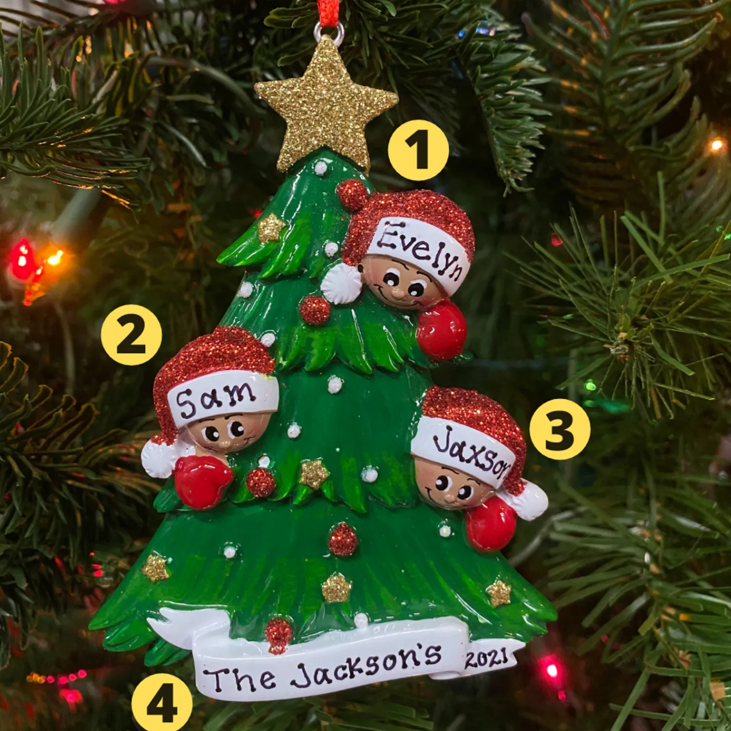 New The Jolly Christmas Shop African American Christmas Tree Family Of 3 Personalized Christmas Ornament AA827-3