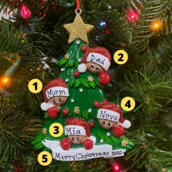The Jolly Christmas Shop African American Christmas Tree Family Of 4 Personalized Christmas Ornament AA827-4