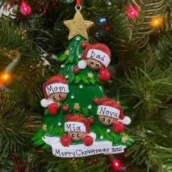 The Jolly Christmas Shop African American Christmas Tree Family Of 4 Personalized Christmas Ornament AA827-4