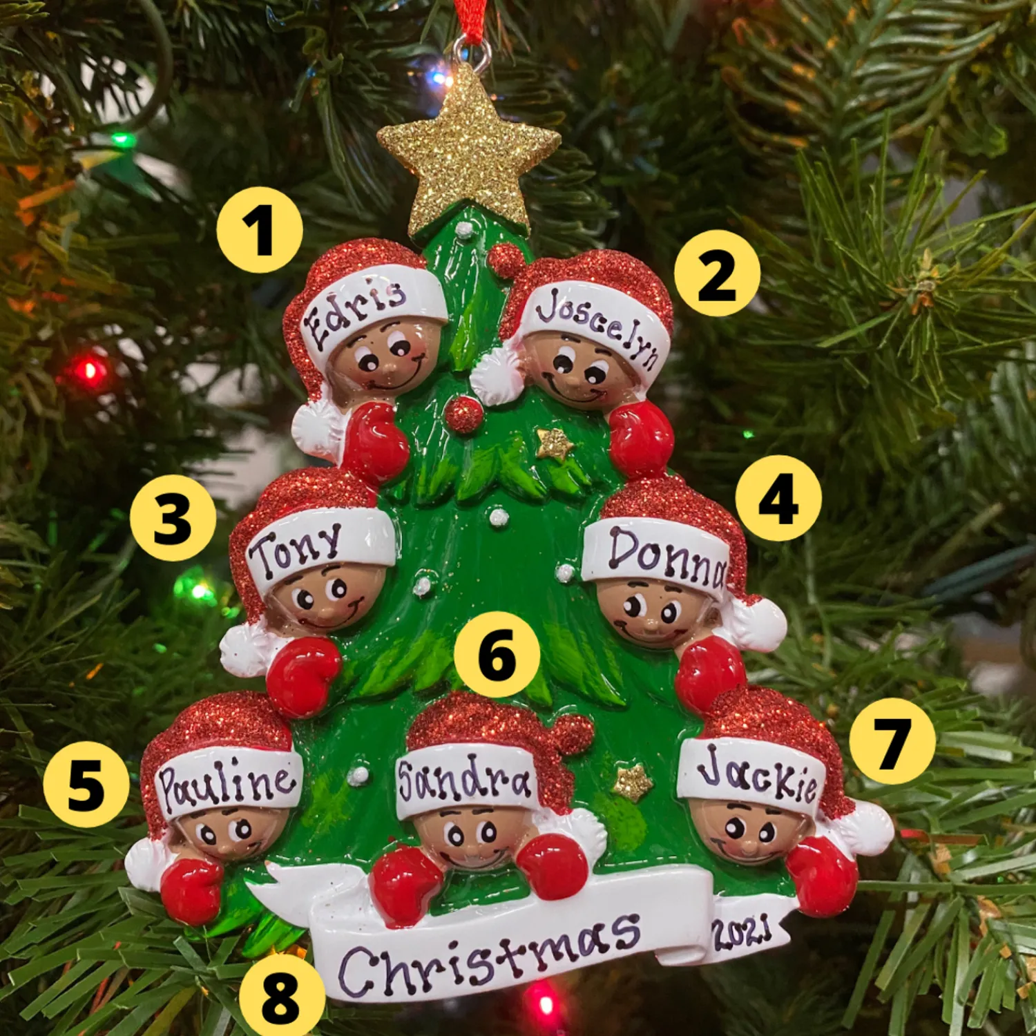 New The Jolly Christmas Shop African American Christmas Tree Family Of 7 Personalized Christmas Ornament AA827-7