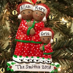 Sale The Jolly Christmas Shop African American Pajama Family Of 3 Personalized Christmas Ornament