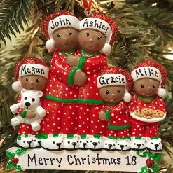 Sale The Jolly Christmas Shop African American Pajama Family Of 5 Personalized Christmas Ornament