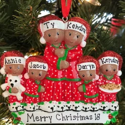 The Jolly Christmas Shop African American Pajama Family Of 6 Personalized Christmas Ornament