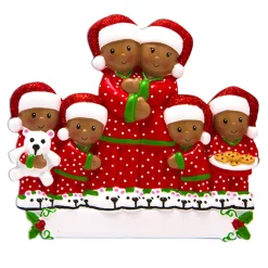 The Jolly Christmas Shop African American Pajama Family Of 6 Personalized Christmas Ornament