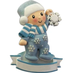 Clearance The Jolly Christmas Shop Baby Boy In Blue Pajamas Holding Snowflake Personalized Christmas Ornament OR1920-B