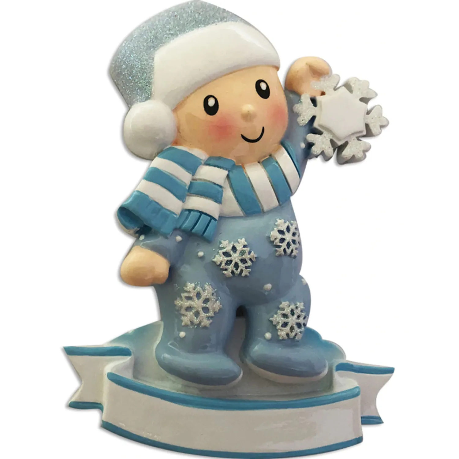 Clearance The Jolly Christmas Shop Baby Boy In Blue Pajamas Holding Snowflake Personalized Christmas Ornament OR1920-B
