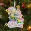 Best The Jolly Christmas Shop Baby Decorating A Tree Pink Personalized Christmas Ornament OR1847-P