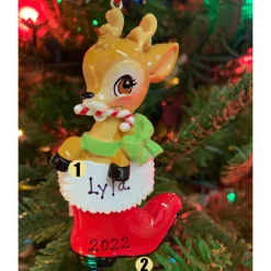 Online The Jolly Christmas Shop Baby Deer In Boot Personalized Christmas Ornament OR2393-RG