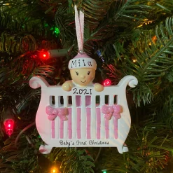 Clearance The Jolly Christmas Shop Baby Girl In Crib Personalized Christmas Ornament OR1732-P