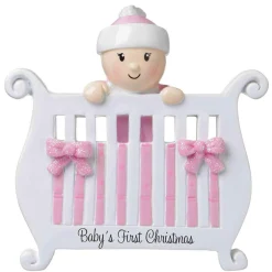 Clearance The Jolly Christmas Shop Baby Girl In Crib Personalized Christmas Ornament OR1732-P