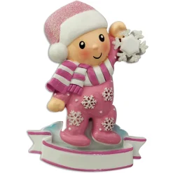 Online The Jolly Christmas Shop Baby Girl In Pink Pajamas Holding Snowflake Personalized Christmas Ornament OR1920-P