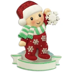 Sale The Jolly Christmas Shop Baby In Red And Green Pajamas Holding Snowflake Personalized Christmas Ornament OR1920-RG