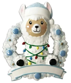Best The Jolly Christmas Shop Baby Llama In Blue Wreath Personalized Christmas Ornament OR1903-B