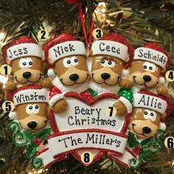 The Jolly Christmas Shop Bear Family Of 6 With Heart Personalized Christmas Ornament