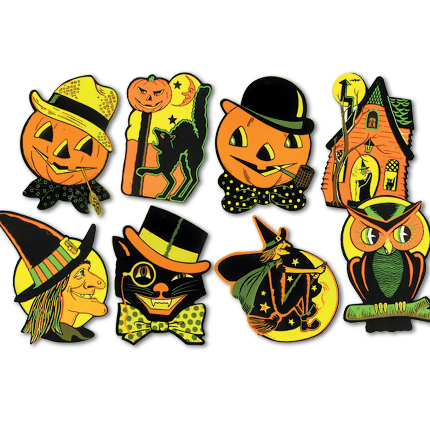 New The Jolly Christmas Shop Beistle 8.5"-9.25" Set Of 8 Vintage Halloween Cutouts 01009