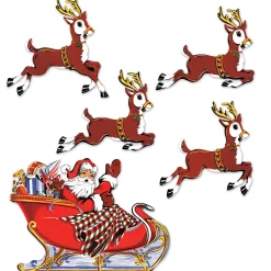 Hot The Jolly Christmas Shop Beistle Vintage Santa And Sleigh With Reindeer Cutouts 20055