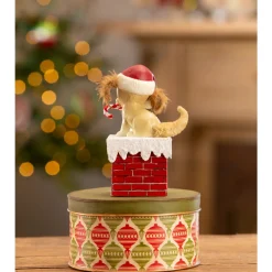 Discount The Jolly Christmas Shop Bethany Lowe 5.75" Christmas Puppy On Box Vintage Christmas Decoration TL3368