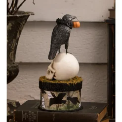 Best The Jolly Christmas Shop Bethany Lowe 9" Crow And Skull On Box Halloween Decoration TL3356