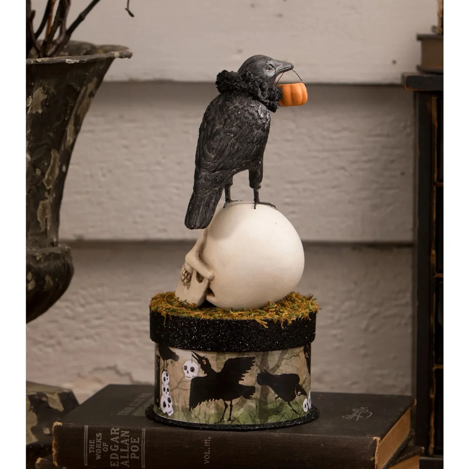Best The Jolly Christmas Shop Bethany Lowe 9" Crow And Skull On Box Halloween Decoration TL3356