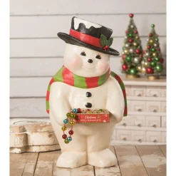 The Jolly Christmas Shop Bethany Lowe 19" Deck The Halls Snowman Large Paper Mache Christmas Decoration TJ0182