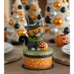 Hot The Jolly Christmas Shop Bethany Lowe 8" Halloween Kitty Binks On Box Vintage Halloween Decoration TL3355